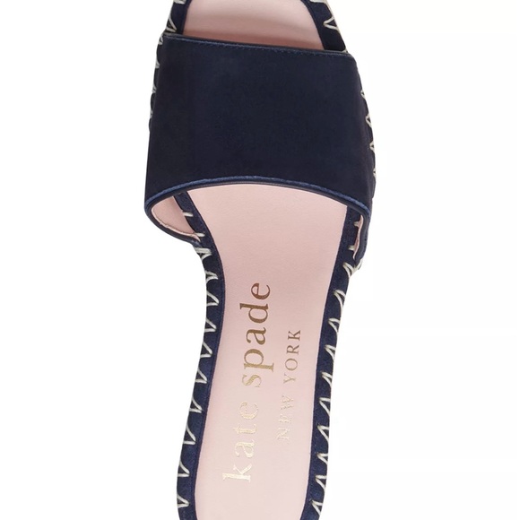 Kate Spade Cosette Platform Cork Slides Navy Blue Suede Mules New York Wedges - Picture 4 of 16